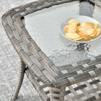HOOOWOOO Outdoor Patio Grey Rattan Wicker Side Table