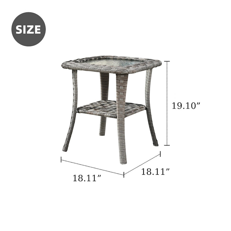 HOOOWOOO Outdoor Patio Grey Rattan Wicker Side Table