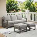 Outdoor PE Wicker Sofa and 2 Ottomans - Grey