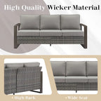 Outdoor PE Wicker Sofa and 2 Ottomans - Grey