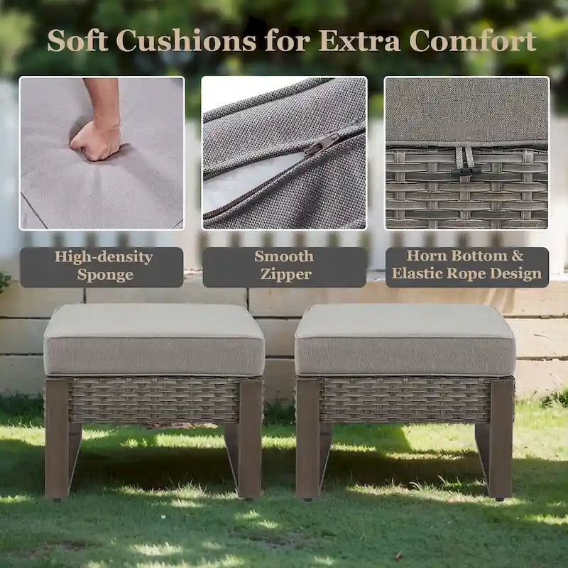 Outdoor PE Wicker Sofa and 2 Ottomans - Grey