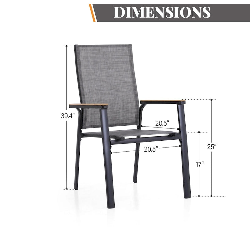 MAISON ARTS 2 Pieces Aluminium Stackable Patio Dining Chairs with Wooden Armest