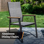 MAISON ARTS 2 Pieces Aluminium Stackable Patio Dining Chairs with Wooden Armest