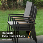 MAISON ARTS 2 Pieces Aluminium Stackable Patio Dining Chairs with Wooden Armest