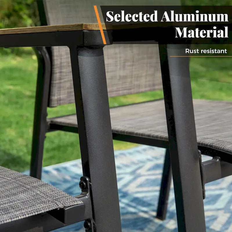 MAISON ARTS 2 Pieces Aluminium Stackable Patio Dining Chairs with Wooden Armest