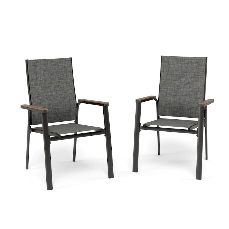 MAISON ARTS 2 Pieces Aluminium Stackable Patio Dining Chairs with Wooden Armest