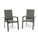 MAISON ARTS 2 Pieces Aluminium Stackable Patio Dining Chairs with Wooden Armest