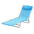 Outsunny Portable Sun Lounger, Folding Chaise Lounge Chair w/ Adjustable Backrest & Pillow for Beach, Poolside and Patio, Blue