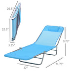 Outsunny Portable Sun Lounger, Folding Chaise Lounge Chair w/ Adjustable Backrest & Pillow for Beach, Poolside and Patio, Blue