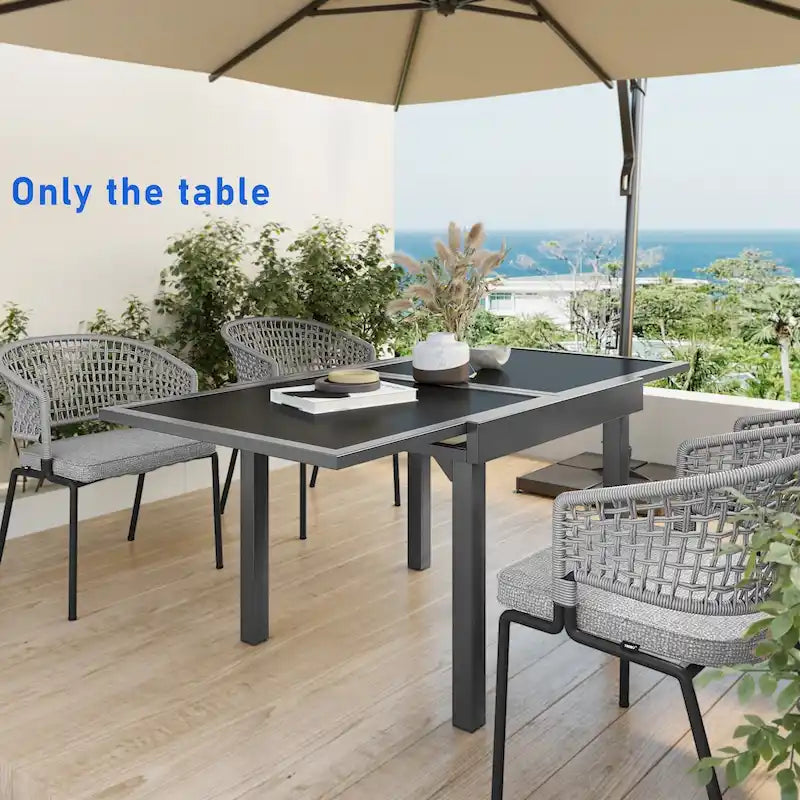 Pellebant Aluminum Rectangular Outdoor Extension Dining Table - N/A