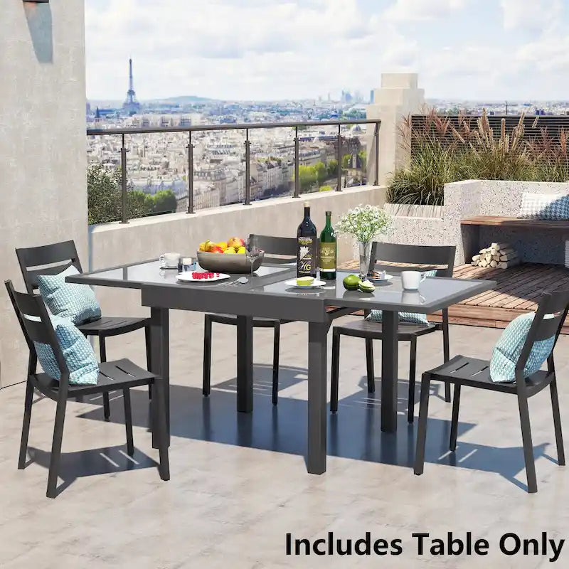 Pellebant Aluminum Rectangular Outdoor Extension Dining Table - N/A