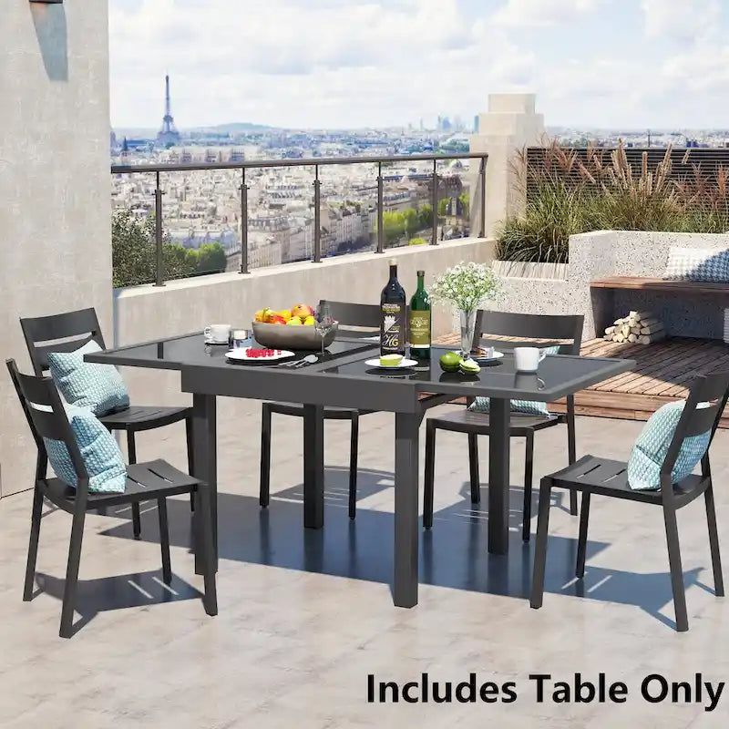 Pellebant Aluminum Rectangular Outdoor Extension Dining Table - N/A