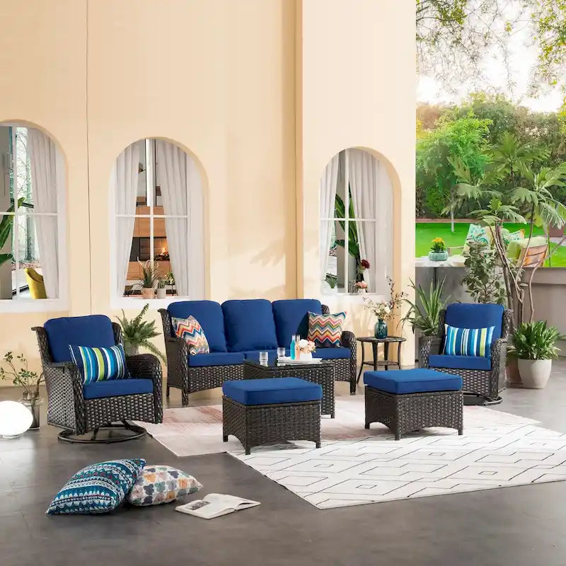 OVIOS 7-piece Patio Wicker Swivel Chairs Set