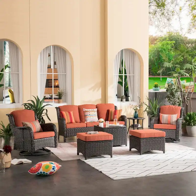 OVIOS 7-piece Patio Wicker Swivel Chairs Set
