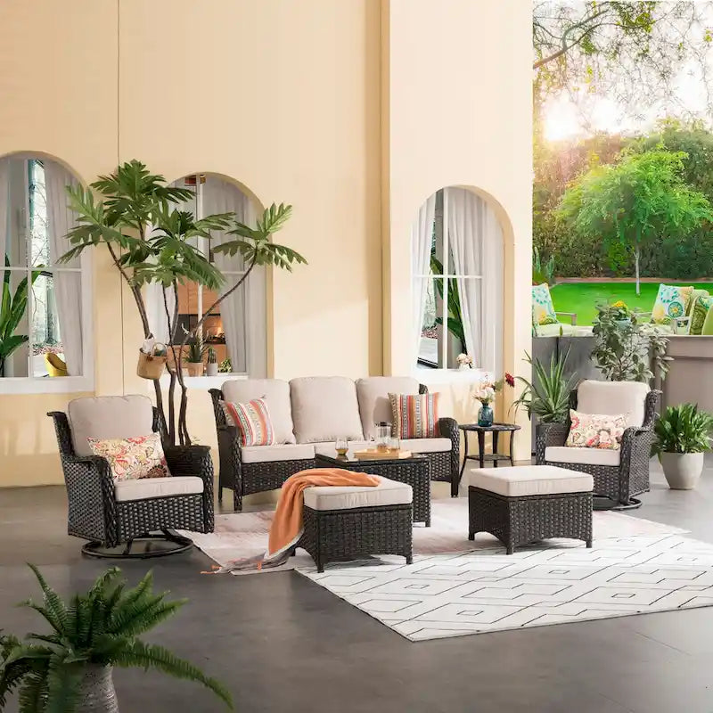 OVIOS 7-piece Patio Wicker Swivel Chairs Set