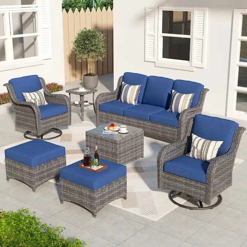 OVIOS 7-piece Patio Wicker Swivel Chairs Set