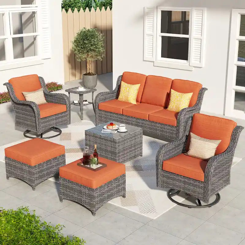 OVIOS 7-piece Patio Wicker Swivel Chairs Set