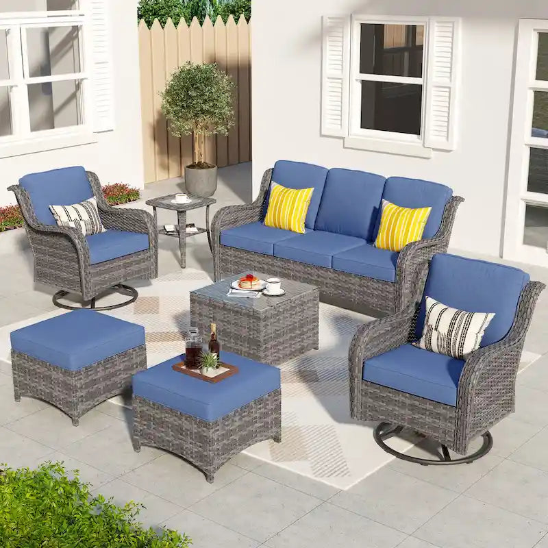 OVIOS 7-piece Patio Wicker Swivel Chairs Set