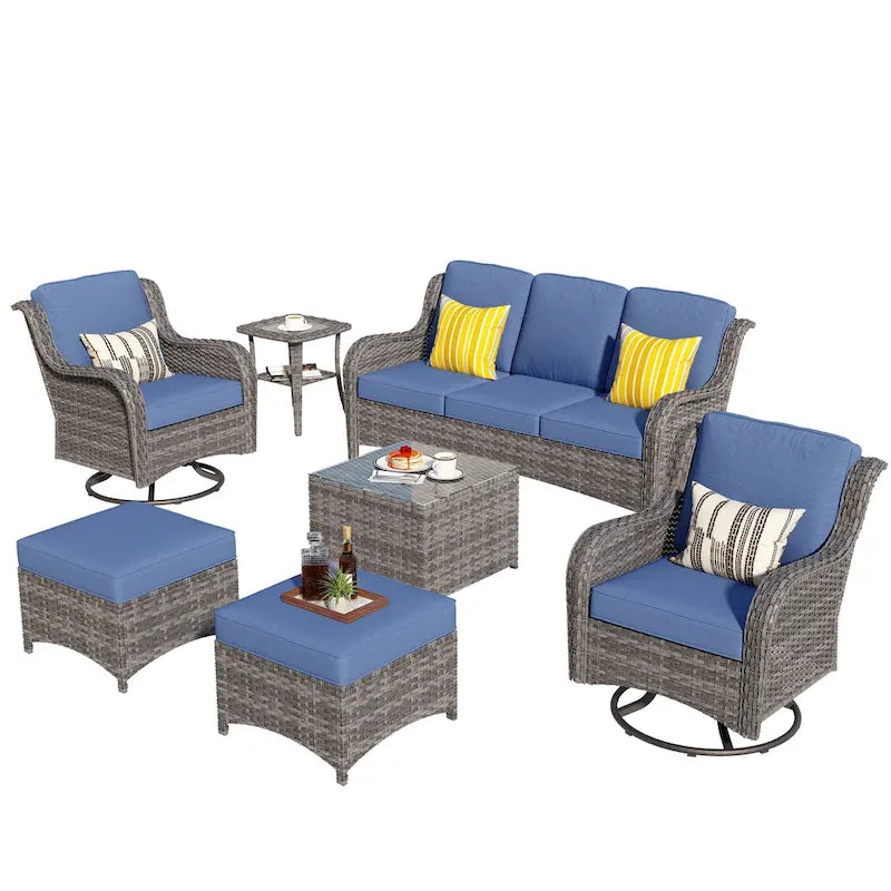 OVIOS 7-piece Patio Wicker Swivel Chairs Set