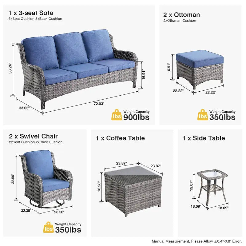 OVIOS 7-piece Patio Wicker Swivel Chairs Set