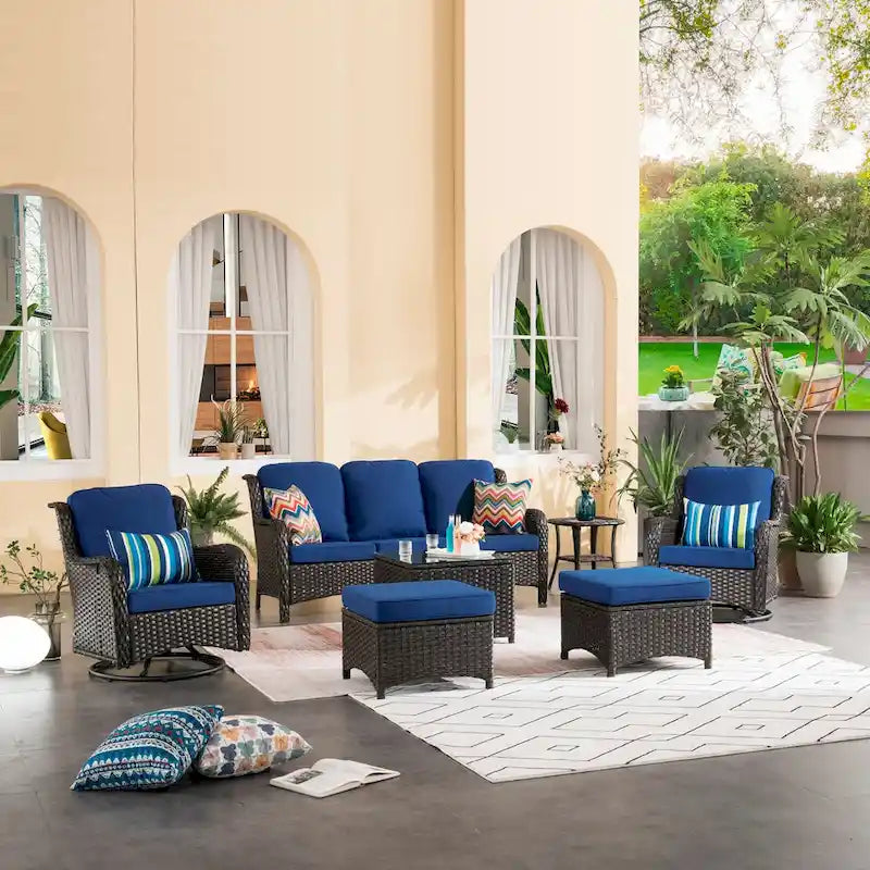 OVIOS 7-piece Patio Wicker Swivel Chairs Set