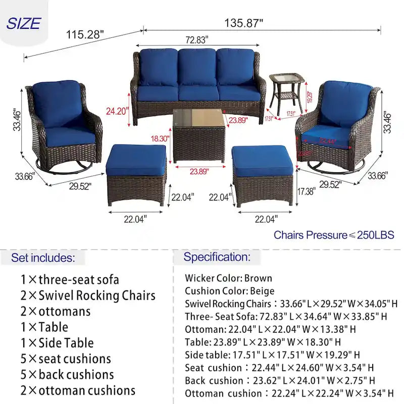 OVIOS 7-piece Patio Wicker Swivel Chairs Set