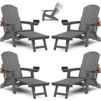 WINSOON All Weather HIPS Folding Adirondack Chair 5-Gear Adjustable Backrest Chairs with Retractable Ottoman Set of 4