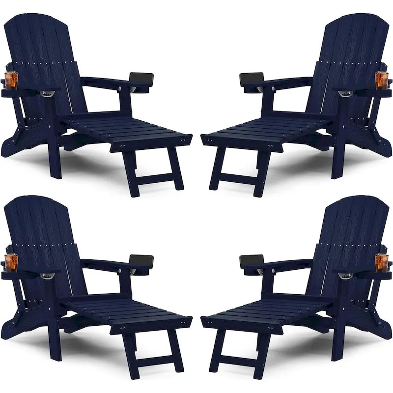 WINSOON All Weather HIPS Folding Adirondack Chair 5-Gear Adjustable Backrest Chairs with Retractable Ottoman Set of 4