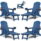 WINSOON All Weather HIPS Folding Adirondack Chair 5-Gear Adjustable Backrest Chairs with Retractable Ottoman Set of 4