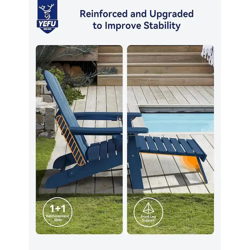 WINSOON All Weather HIPS Folding Adirondack Chair 5-Gear Adjustable Backrest Chairs with Retractable Ottoman Set of 4