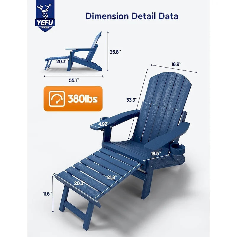 WINSOON All Weather HIPS Folding Adirondack Chair 5-Gear Adjustable Backrest Chairs with Retractable Ottoman Set of 4