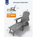WINSOON All Weather HIPS Folding Adirondack Chair 5-Gear Adjustable Backrest Chairs with Retractable Ottoman Set of 4