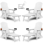 WINSOON All Weather HIPS Folding Adirondack Chair 5-Gear Adjustable Backrest Chairs with Retractable Ottoman Set of 4