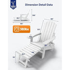 WINSOON All Weather HIPS Folding Adirondack Chair 5-Gear Adjustable Backrest Chairs with Retractable Ottoman Set of 4