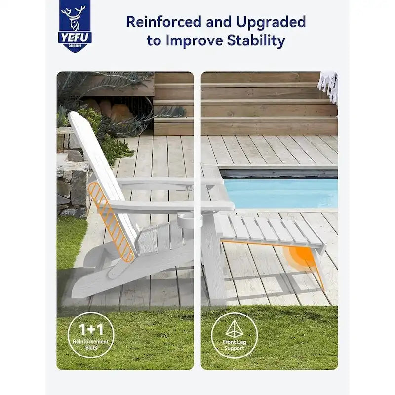 WINSOON All Weather HIPS Folding Adirondack Chair 5-Gear Adjustable Backrest Chairs with Retractable Ottoman Set of 4