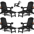 WINSOON All Weather HIPS Folding Adirondack Chair 5-Gear Adjustable Backrest Chairs with Retractable Ottoman Set of 4