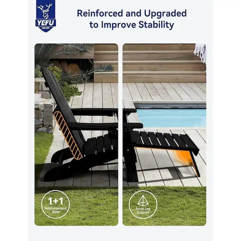 WINSOON All Weather HIPS Folding Adirondack Chair 5-Gear Adjustable Backrest Chairs with Retractable Ottoman Set of 4