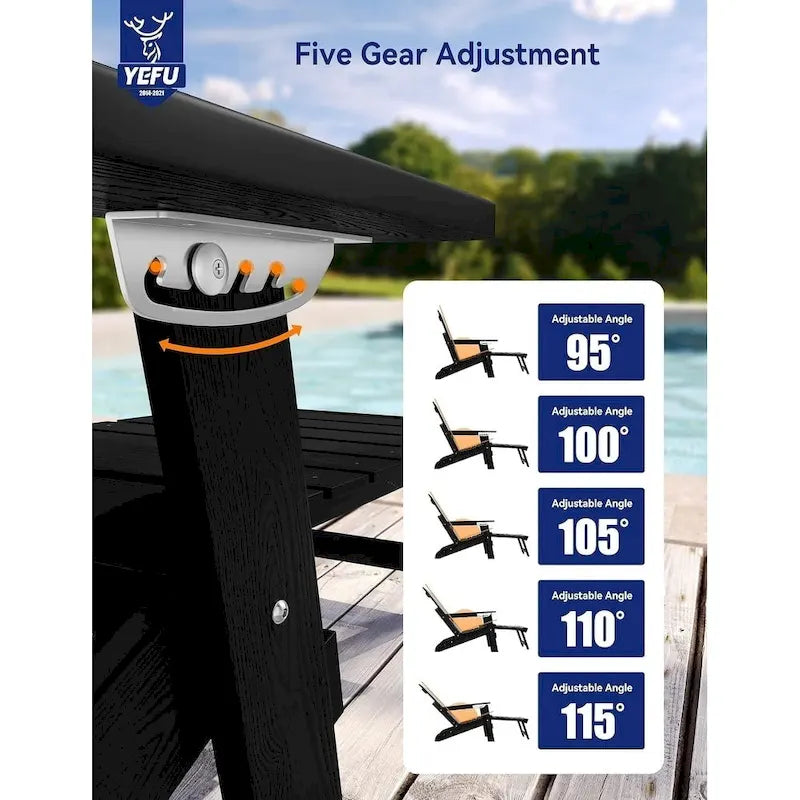 WINSOON All Weather HIPS Folding Adirondack Chair 5-Gear Adjustable Backrest Chairs with Retractable Ottoman Set of 4