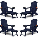 WINSOON All Weather HIPS Folding Adirondack Chair 5-Gear Adjustable Backrest Chairs with Retractable Ottoman Set of 4