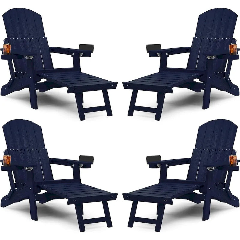 WINSOON All Weather HIPS Folding Adirondack Chair 5-Gear Adjustable Backrest Chairs with Retractable Ottoman Set of 4