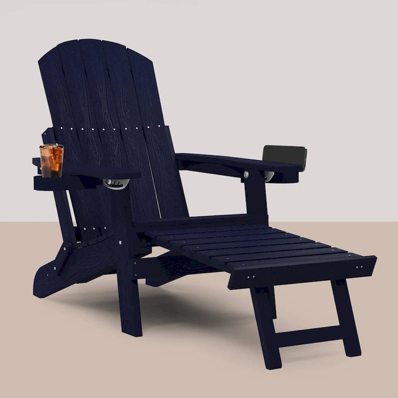 WINSOON All Weather HIPS Folding Adirondack Chair 5-Gear Adjustable Backrest Chairs with Retractable Ottoman Set of 4