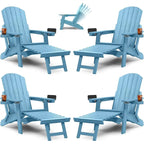 WINSOON All Weather HIPS Folding Adirondack Chair 5-Gear Adjustable Backrest Chairs with Retractable Ottoman Set of 4