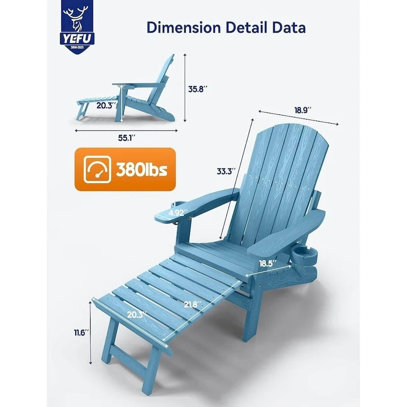 WINSOON All Weather HIPS Folding Adirondack Chair 5-Gear Adjustable Backrest Chairs with Retractable Ottoman Set of 4