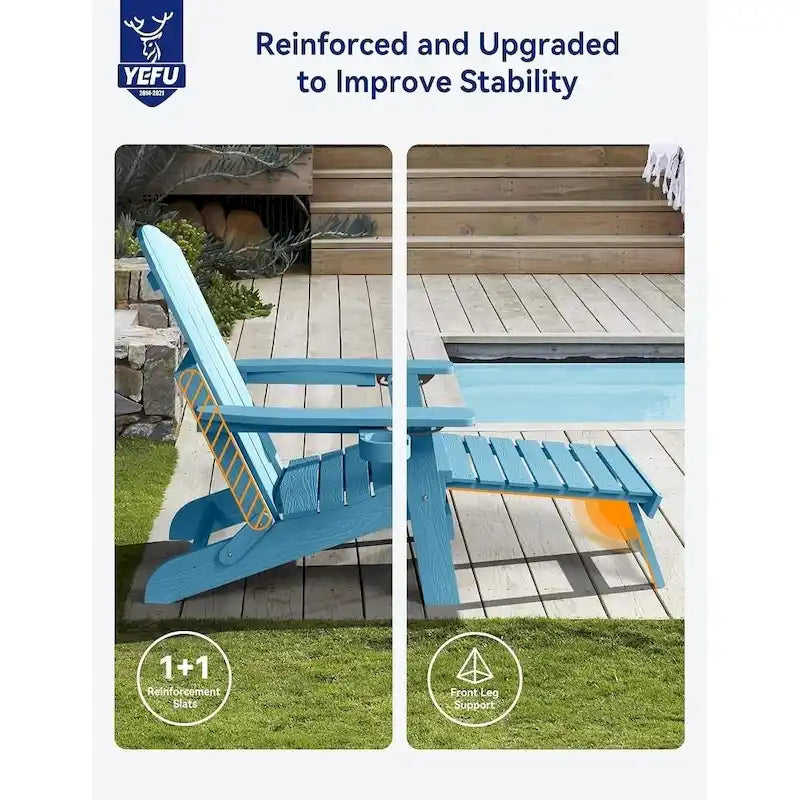 WINSOON All Weather HIPS Folding Adirondack Chair 5-Gear Adjustable Backrest Chairs with Retractable Ottoman Set of 4