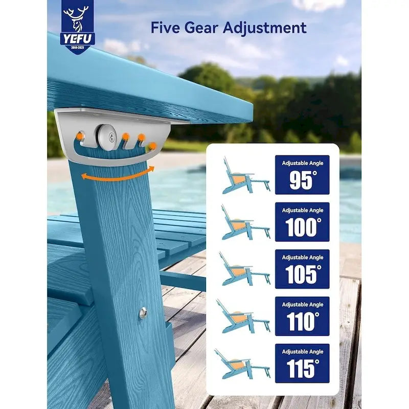 WINSOON All Weather HIPS Folding Adirondack Chair 5-Gear Adjustable Backrest Chairs with Retractable Ottoman Set of 4