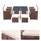 Homall 9 Pieces Patio Dining Sets Outdoor Space Saving Rattan Chairs with Glass Table Sectional Conversation Set with Cushions