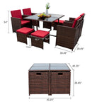 Homall 9 Pieces Patio Dining Sets Outdoor Space Saving Rattan Chairs with Glass Table Sectional Conversation Set with Cushions
