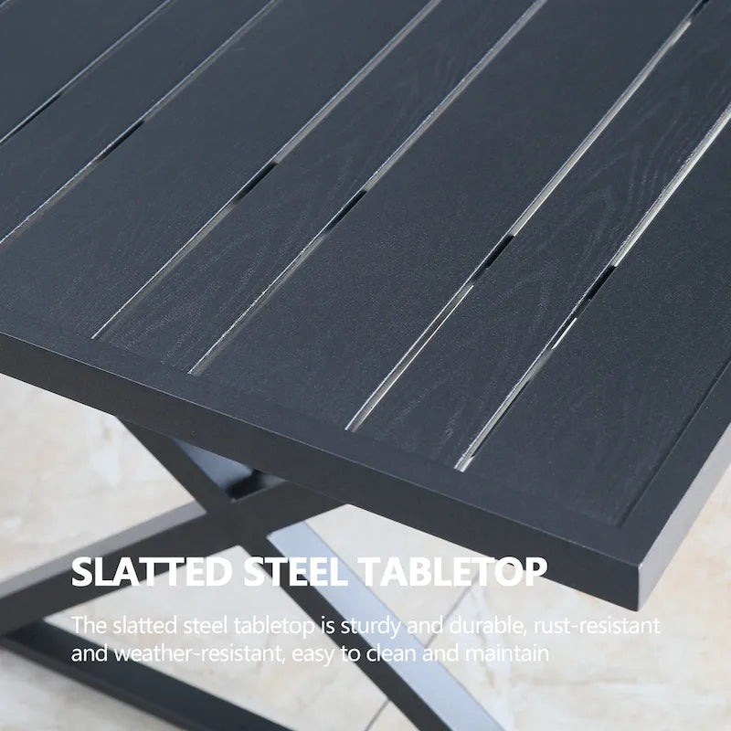 Patio Rectangle Dining Table with Umbrella Hole for Garden, Lawn, Deck