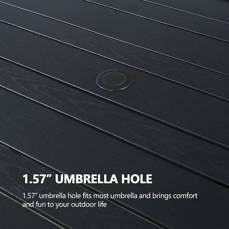 Patio Rectangle Dining Table with Umbrella Hole for Garden, Lawn, Deck