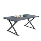 Patio Rectangle Dining Table with Umbrella Hole for Garden, Lawn, Deck